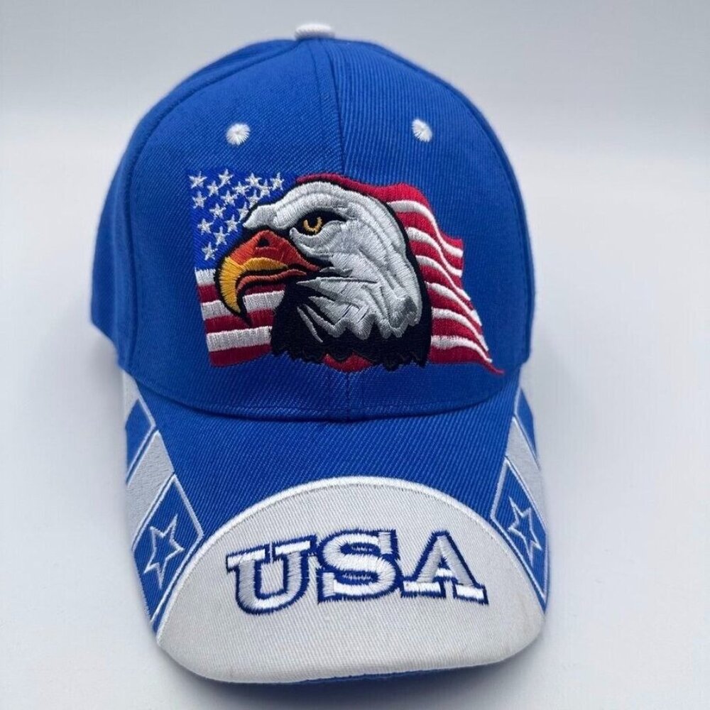 USA Flag Hat One Size American Eagle Strap Back Adjustable Cap‎ Stars Stripes